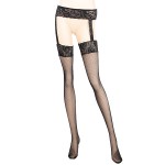 Sexy Spandex Garter Style Open Crotch Net Pantyhose - Black