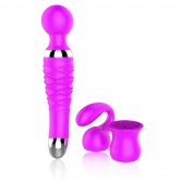 Wand Massager, 20 speed Silicone Vibrator with 2 Essentials Masturbator Attachment (Purple)